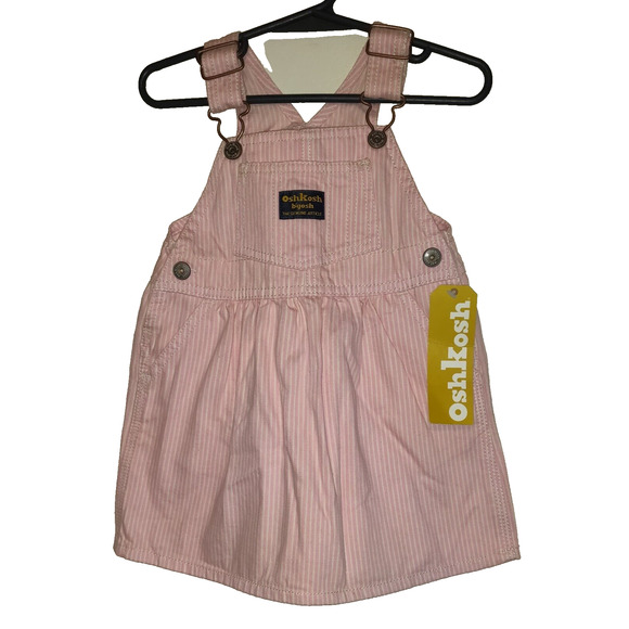 OshKosh Pink Pinstripe Denim Dress VESTBAK Overalls Jumper New NWT Tag Baby 18m - Picture 1 of 15